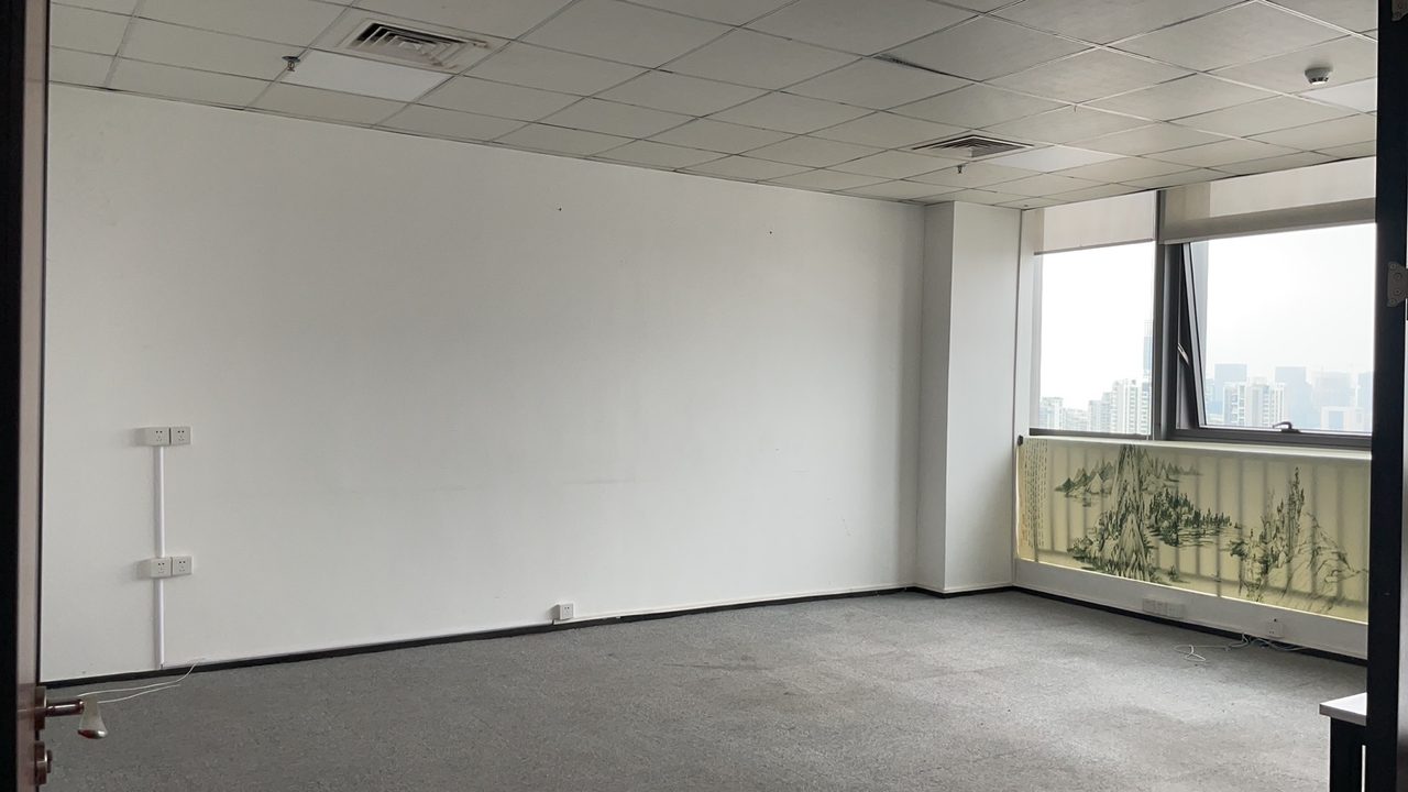 南园枫叶大厦340㎡精装办公室出租，高层西北向采光好